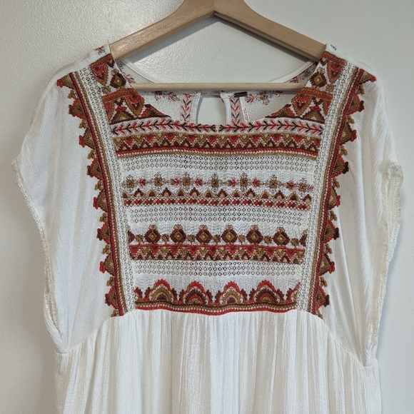 White and Orange Embroidered Dress - Picture 4 of 14